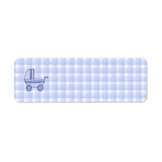 Étiquette Poussette bébé. Bleu clair sur Motif chèque.