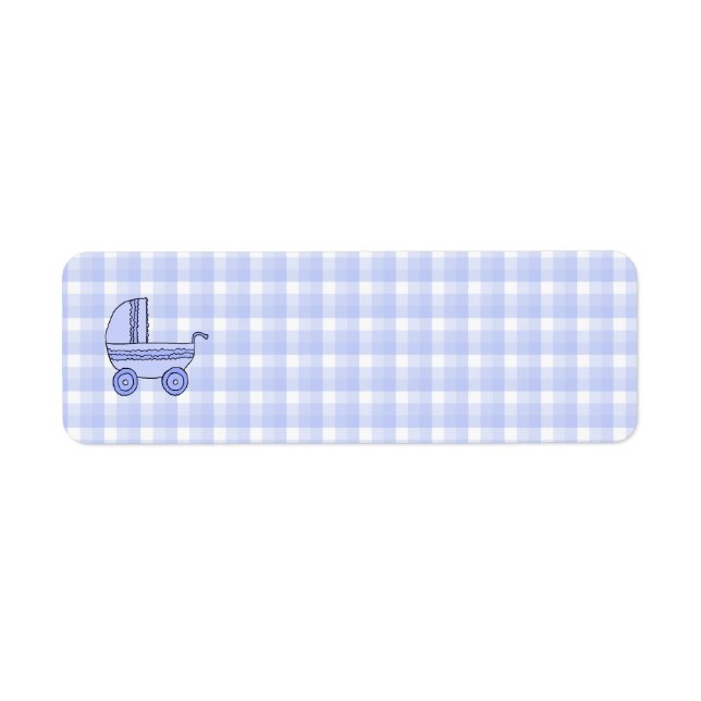Étiquette Poussette bébé. Bleu clair sur Motif chèque. (Devant)