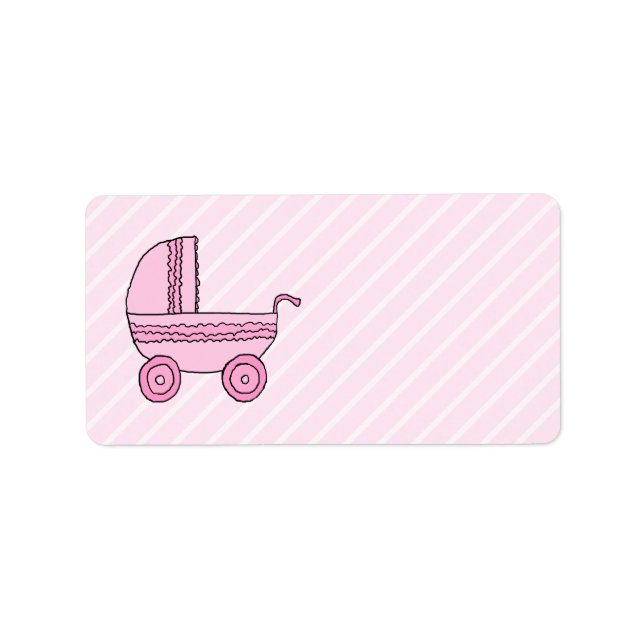 Étiquette Poussette bébé. Rose sur les rayures rose pâle. (Devant)