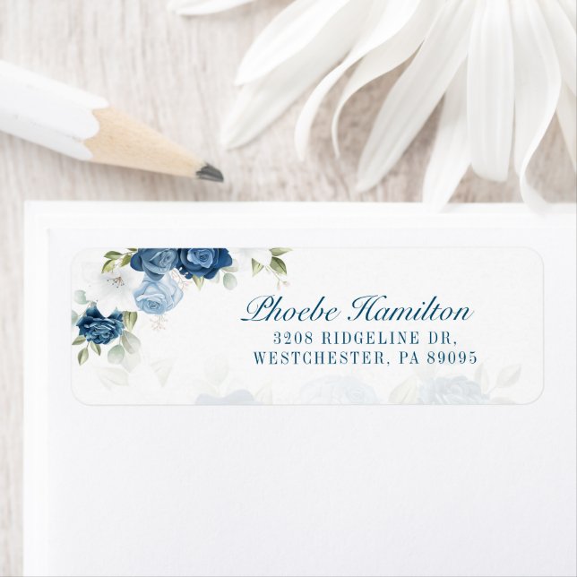 Étiquette Poussière bleue florale de verdure Adresse de reto (En situation)