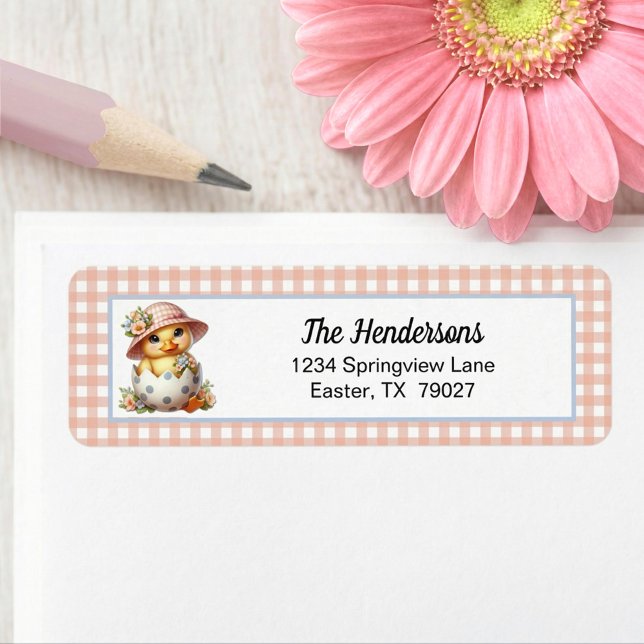 Étiquette Poussin Caneton dans un Œuf de Pâques sur Carreaux (Créateur téléchargé)