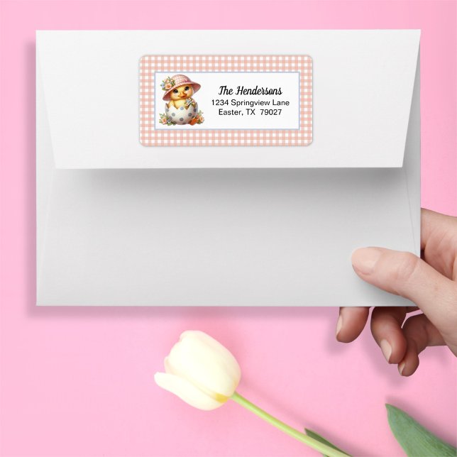 Étiquette Poussin Caneton dans un Œuf de Pâques sur Carreaux (Créateur téléchargé)