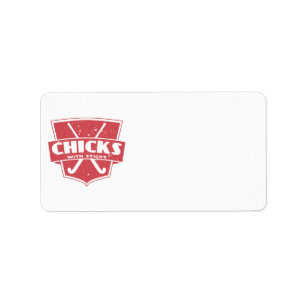 Étiquette Poussins De Hockey Sur Terrain Avec Bâtons