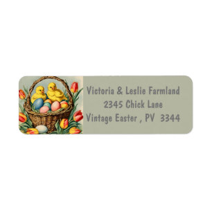 Étiquette Poussins de Pâques vintages avec tulipes