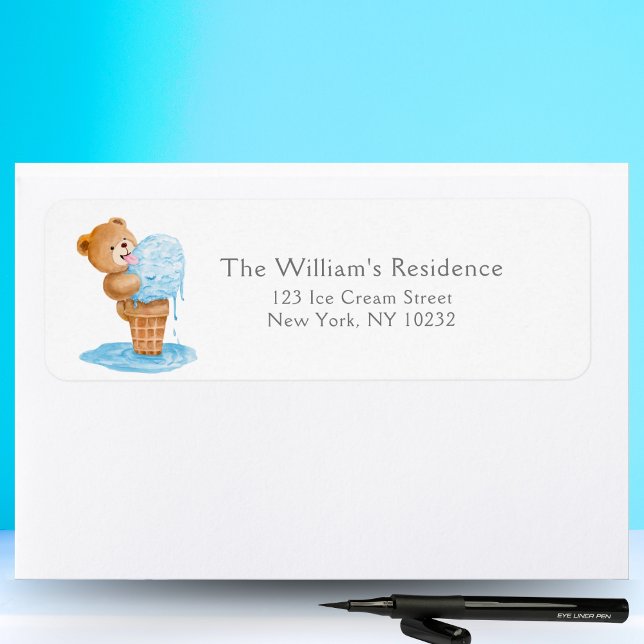 Étiquette Premier anniversaire Boy Teddy Bear Crème de glace (Créateur téléchargé)