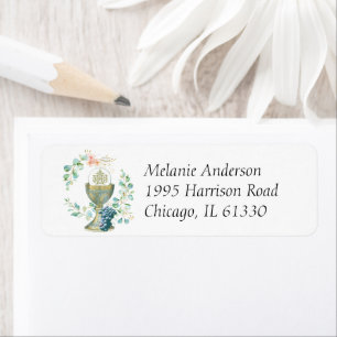 Étiquette Première Communion Catholique Eucalyptus Floral