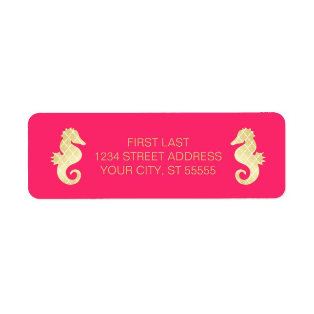 Étiquette Preppy Beach Seahorse Mariage or rose (Devant)