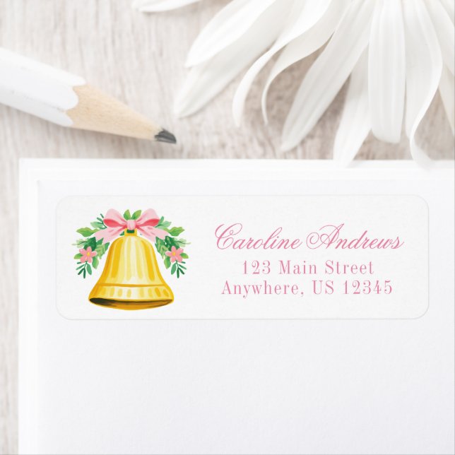 Étiquette Preppy Pink & Green Bow Bell Adresse de retour (En situation)