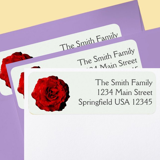 Étiquette Pretty Dark Red Rose Floral Return Address (Créateur téléchargé)