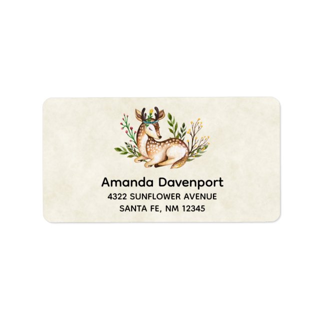 Étiquette Pretty Watercolor Deer Laying Down Boho (Devant)