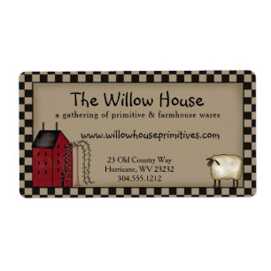 Étiquette Primitive Saltbox House and Willow Tree Shipping