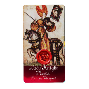 ÉTIQUETTE PRINCESS LADY KNIGHT WINE LABEL ,RED WAX SEAL