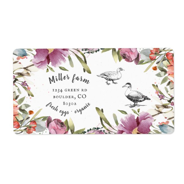 Étiquette printemps floral rustique script canard oeuf carto (Devant)