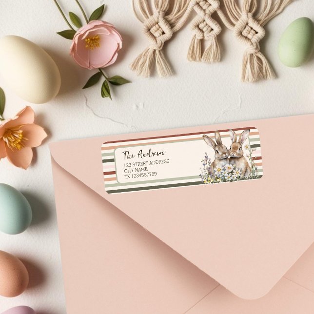 Étiquette Printemps rayé Bunny Pastel (Pastel Bunny Striped Spring Label)