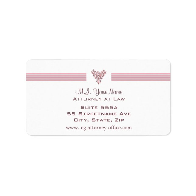 Étiquette Procureur / Avocat bandes de luxe et phoenix rose (Devant)