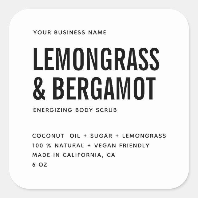 Étiquette produit blanc gommage corps moderne (Devant)