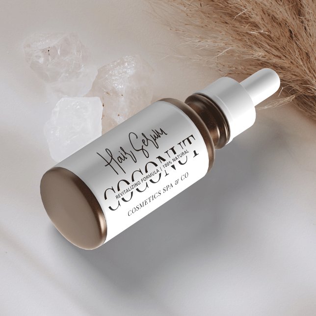 Étiquette Produit de bouteille à goutte cosmétique minimalis (Trendy black and white oil bottle wrap around product label)