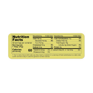 Étiquette Produit de la valeur nutritive du miel horizontal