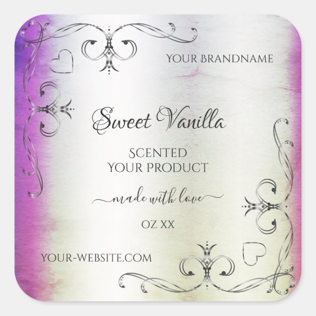 Étiquette produit en marbre brillant orné d'argent (Devant)