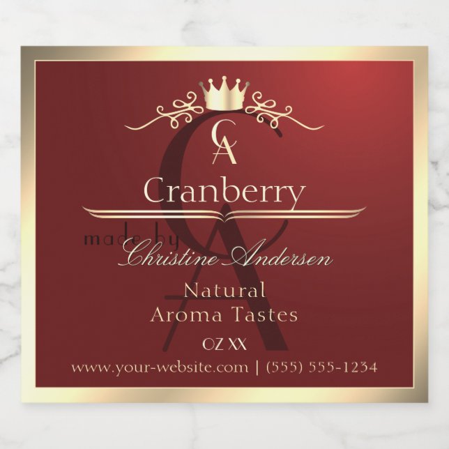 Étiquette produit rouge vin avec Monogramme cadre  (Étiquettes simples)