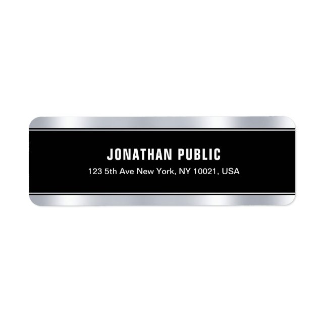 Étiquette Professionnel Noir Argent Élégant Modèle moderne (Devant)