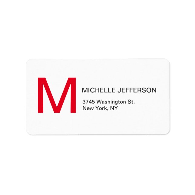 Étiquette Professionnel Rouge Blanc Monogramme Moderne Plain (Devant)