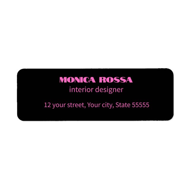Étiquette Professionnel Simple Moderne Neon Rose Noir (Devant)