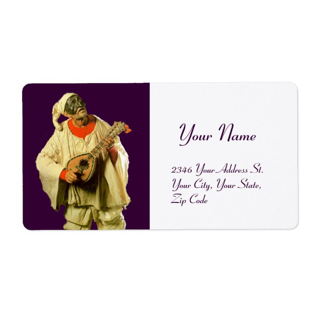 Étiquette PULCINELLA AVEC MANDOLIN violet blanc (Devant)