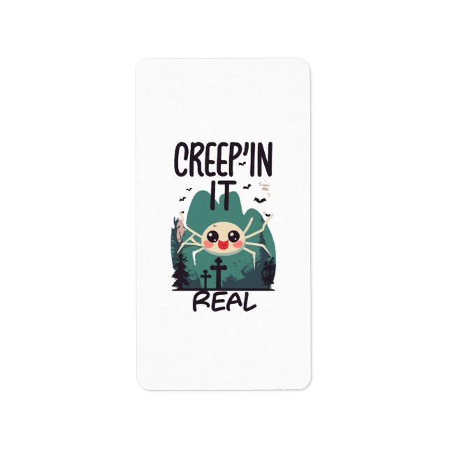 Étiquette Pun de l'araignée de Halloween Kawaii (Devant)