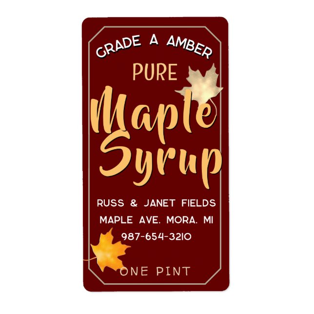 étiquette PURE MAPLE SYRUP modifiable avec feuille (Devant)