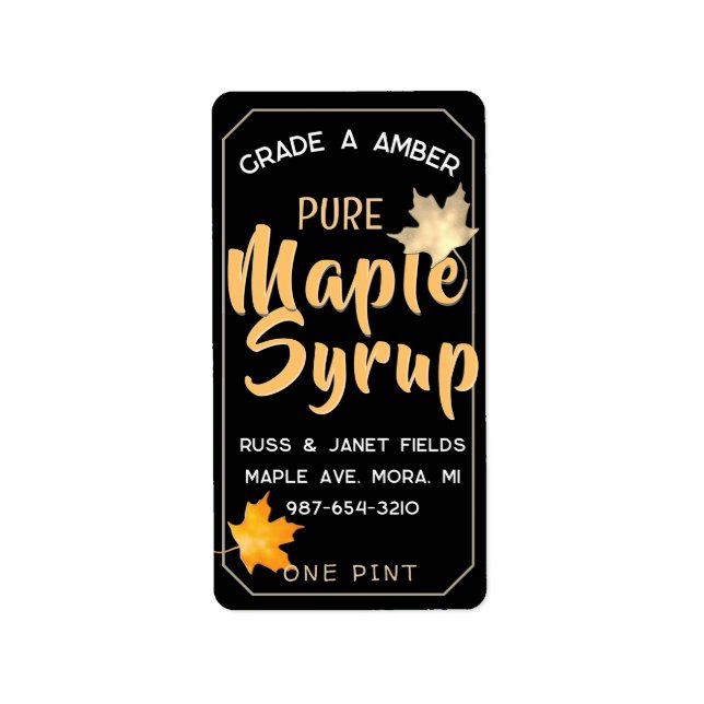 étiquette PURE MAPLE SYRUP modifiable avec feuille (Devant)