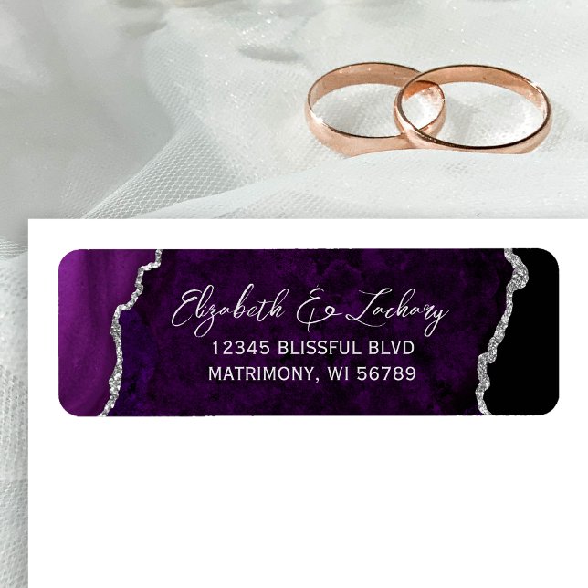 Étiquette Purple Agate Silver Wedding Return Address (Créateur téléchargé)