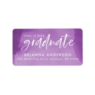 Étiquette Purple Aquarelle Graduation Adresse de retour