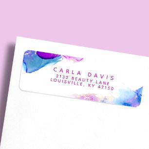 Étiquette Purple Blue Alcool Encre moderne Adresse de retour