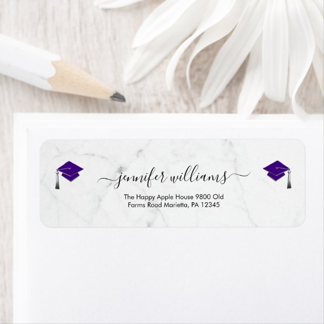 Étiquette Purple Double Graduation Return Address (En situation)