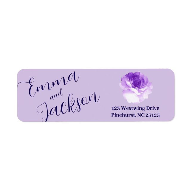 Étiquette Purple Flower Script Return Address Label (Devant)