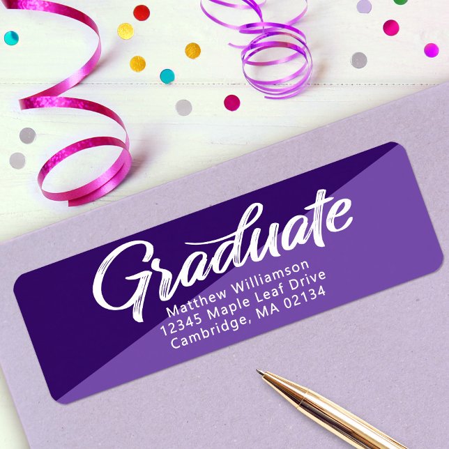 Étiquette Purple Graduation Bold Retro Script Modern Adresse (Créateur téléchargé)