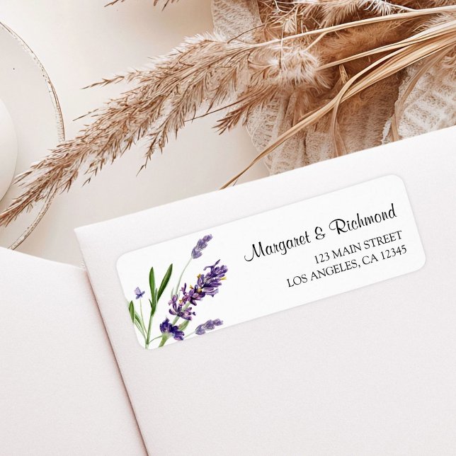 Étiquette Purple Lavender Floral Mariage Adresse de retour (Créateur téléchargé)