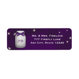 Étiquette Purple Mason Jar avec lucioles Adresse de retour