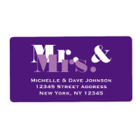 Purple Mr and Mrs address labels for wedding mail