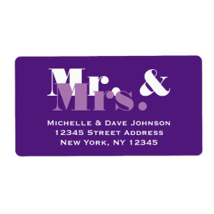 Étiquette Purple Mr and Mrs address labels for wedding mail