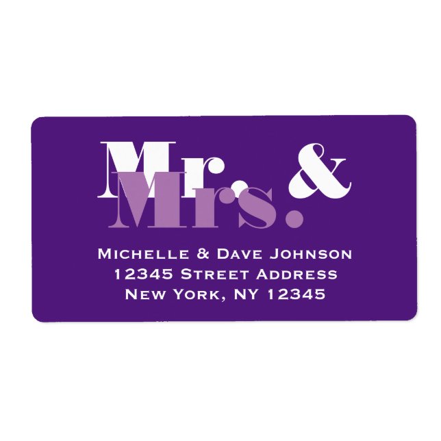 Étiquette Purple Mr and Mrs address labels for wedding mail (Devant)
