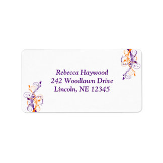Étiquette Purple Orange Blanc Floral Adresse de retour Label