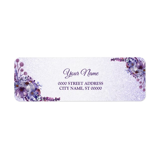 Étiquette Purple Pink Floral Glitter Wedding Return Address (Devant)