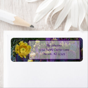 Étiquette Purple Prickly Pear Opuntia Cactus Fleurs Jaunes