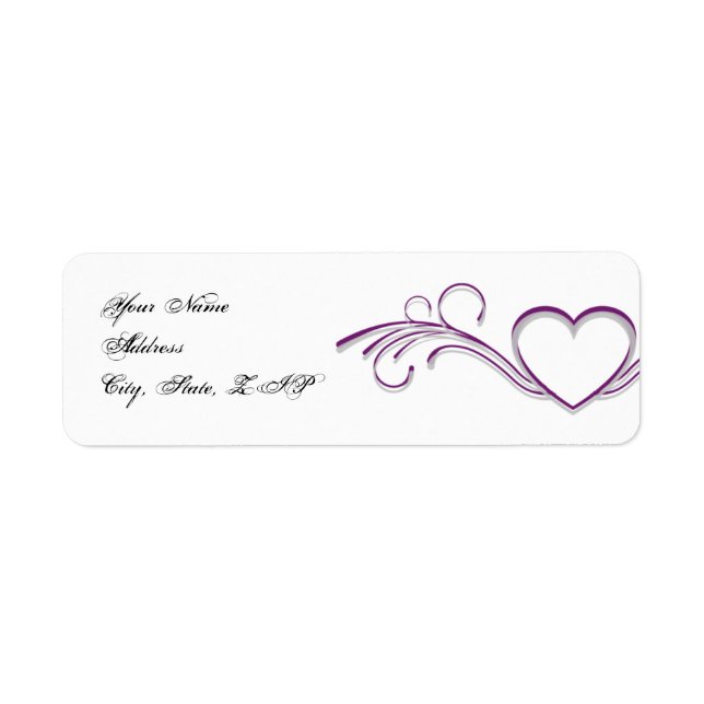Étiquette Purple Silver Heart Scroll Monogramme Adresse de r (Devant)