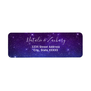 Étiquette Purple Starry Night Celestial Wedding Address