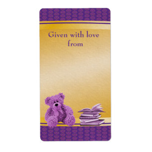 Étiquette Purple Teddy Apportez un Baby shower de livre Plaq