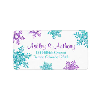 Étiquette Purple Turquoise Snowflake Mariage Adresse de reto