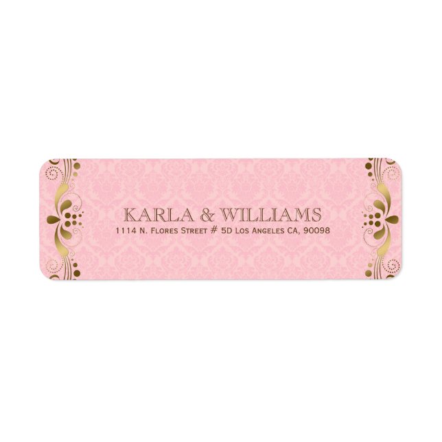 Étiquette Push rose or & Brown dentelle & Damas (Devant)